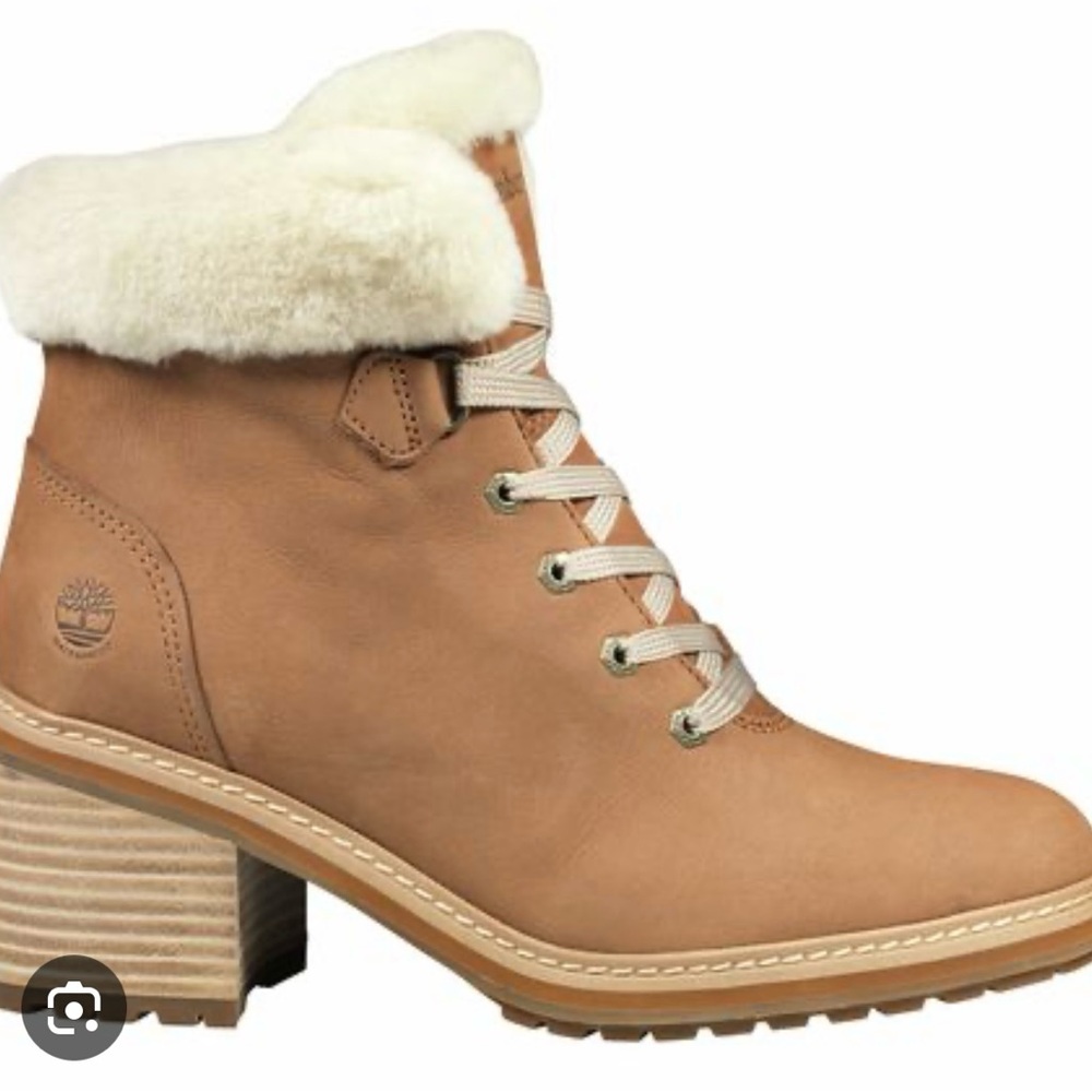 Timberland Sienna High Shearling Women's Tan Heeled Boots with Cream Lining